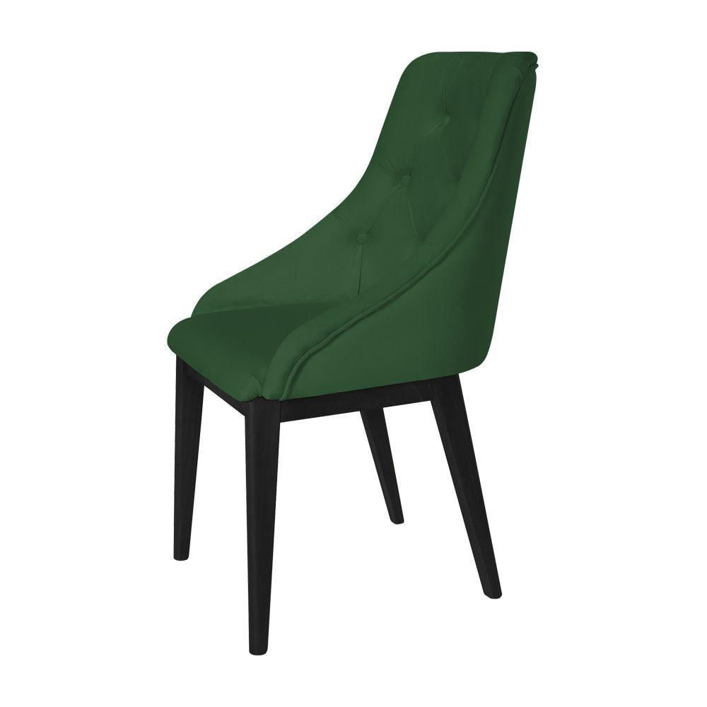 Miniatura Kit 2 Cadeiras De Jantar Elisa Nobre Estofada Capitonê Veludo Verde Base Madeira Maciça Preto