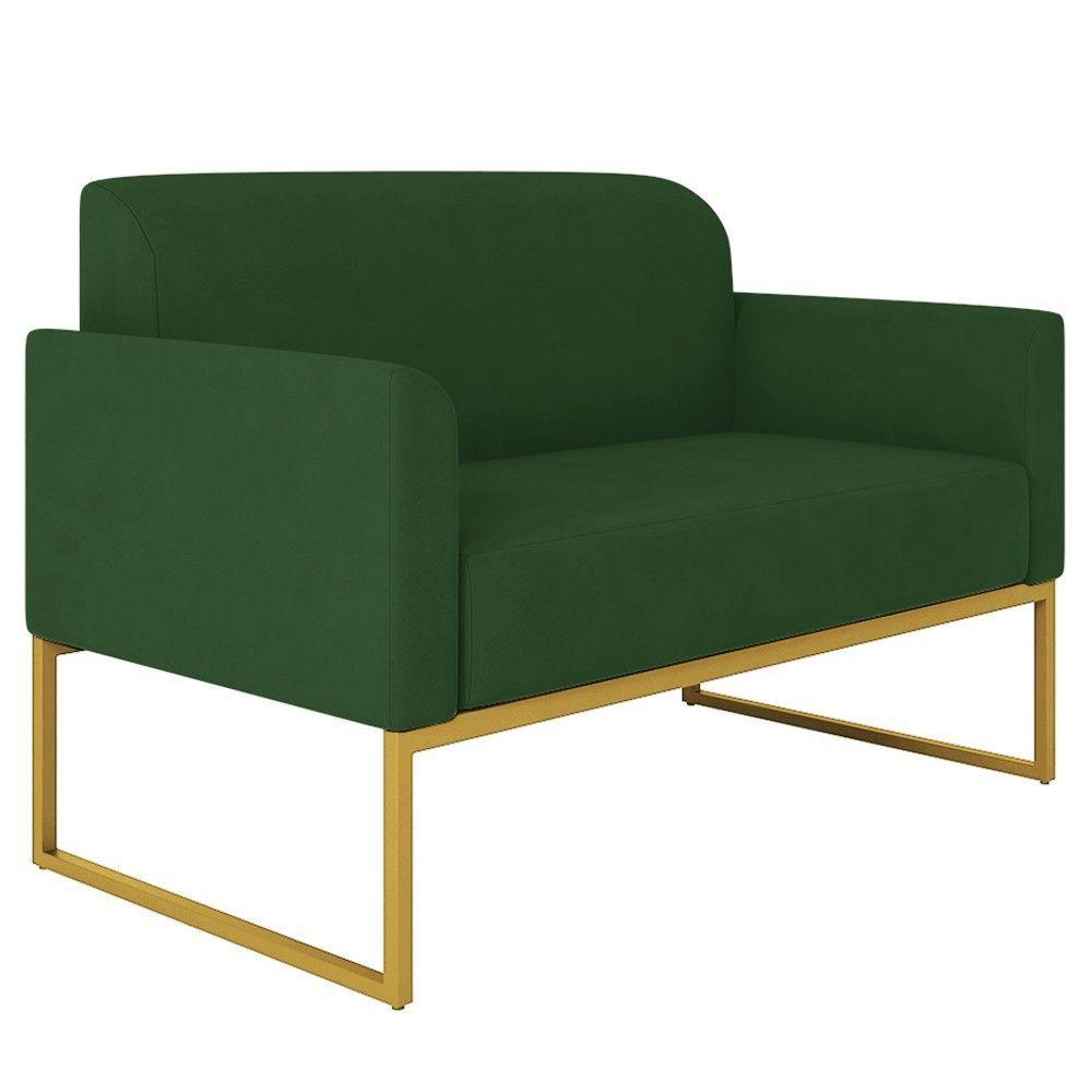 Miniatura Poltrona Namoradeira 2 Lugares Dourada S23 Suede Verde
