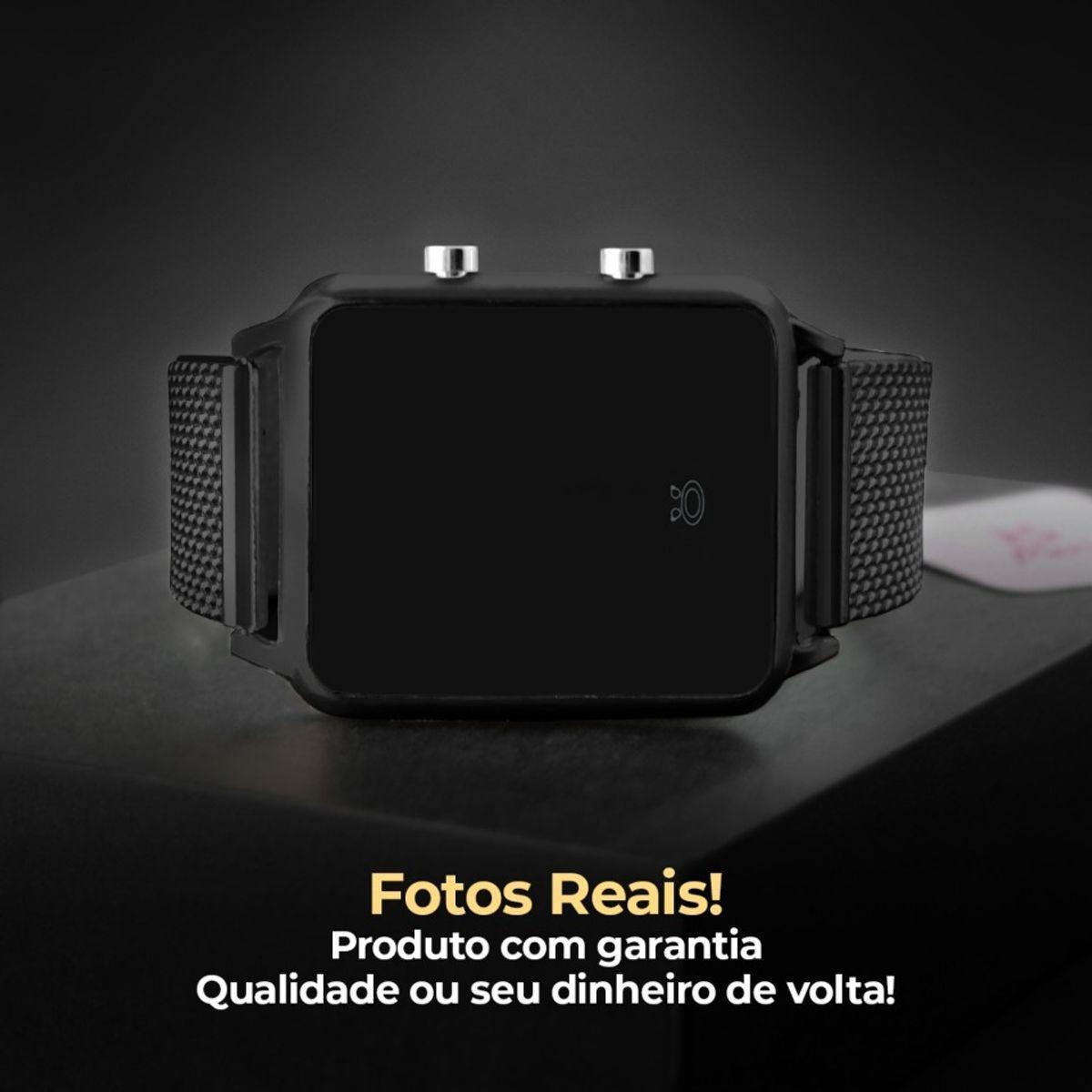 Miniatura Relogio Feminino Digital Qualidade Premium Preto + Caixa Led