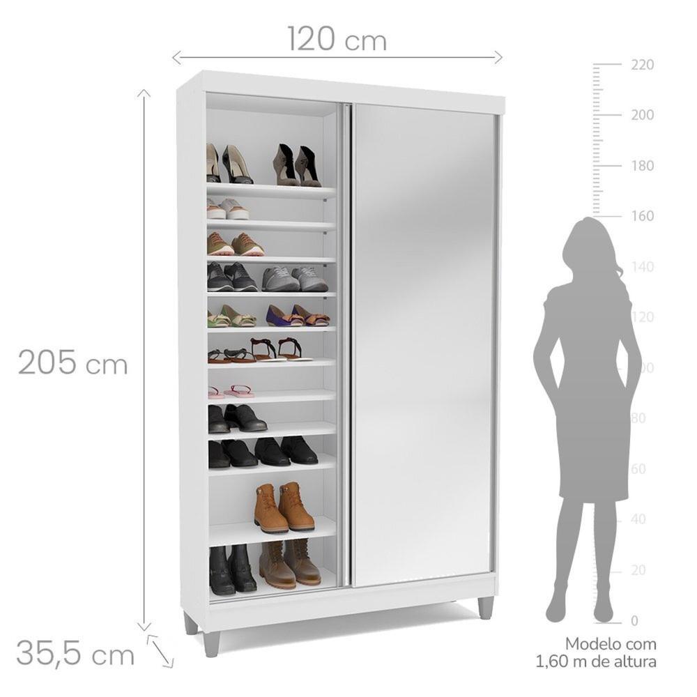 Miniatura Sapateira 2 Portas de Correr com Espelho e 20 Prateleiras Ajustáveis Diamante Yescasa Branco