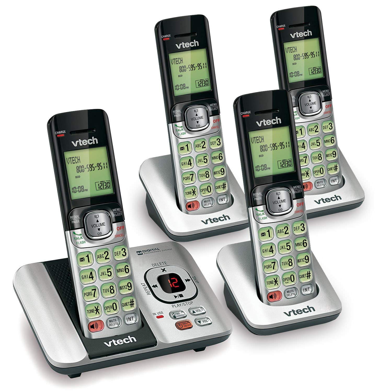 Miniatura Telefone Sem fio VTech Atendimento Identificação de Chamadas Em Espera 4 Aparelhos Prateado