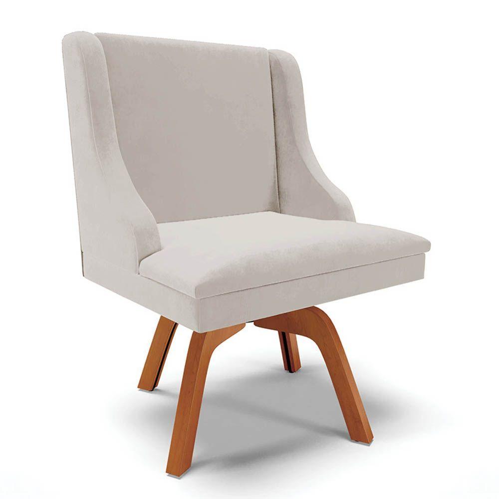 Miniatura Kit 2 Cadeiras Estofadas Base Giratória De Madeira Lia Veludo Cinza - Ibiza