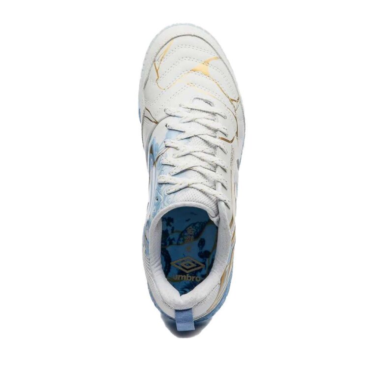 Miniatura Chuteira Futsal Umbro Pro 5 Bump Kintsugi - Bcoazuldou - BCO/AZUL/DOU