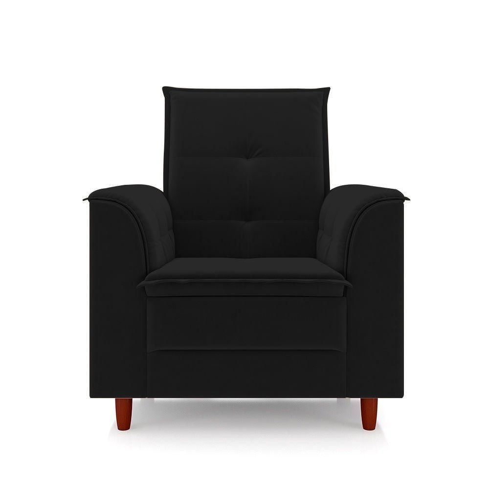 Poltrona Para Sala Confortável Decorativa Laura Veludo Preto