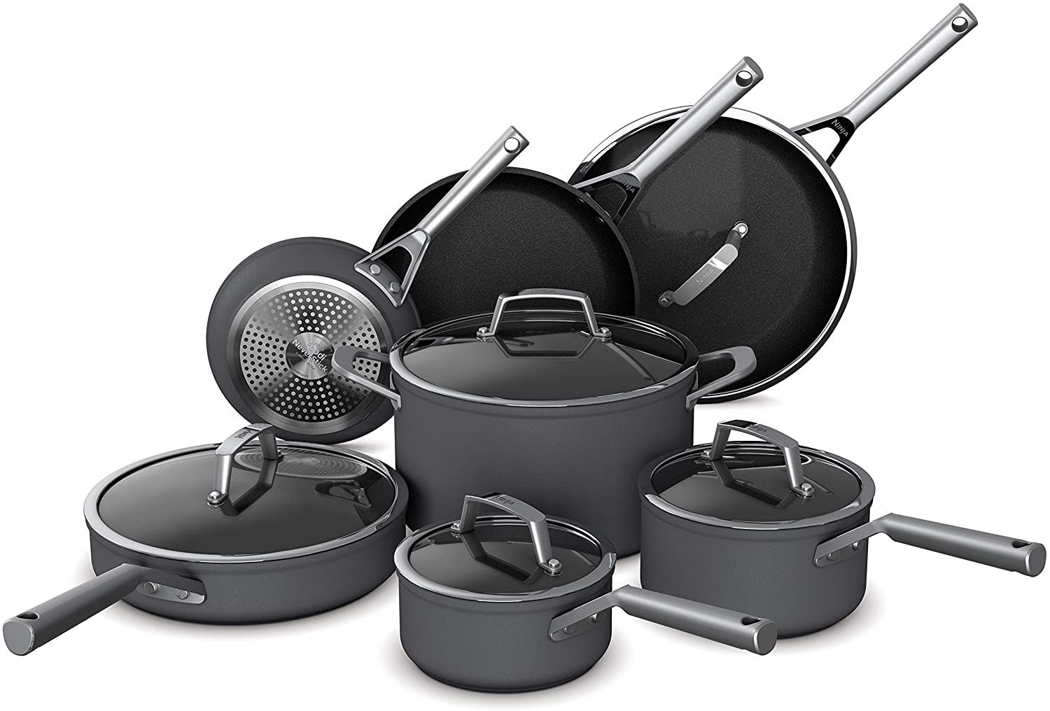 Miniatura Ninja C39800 Conjunto de Panelas Antiaderentes de Alumínio Anodizado 12 PCS Cinza
