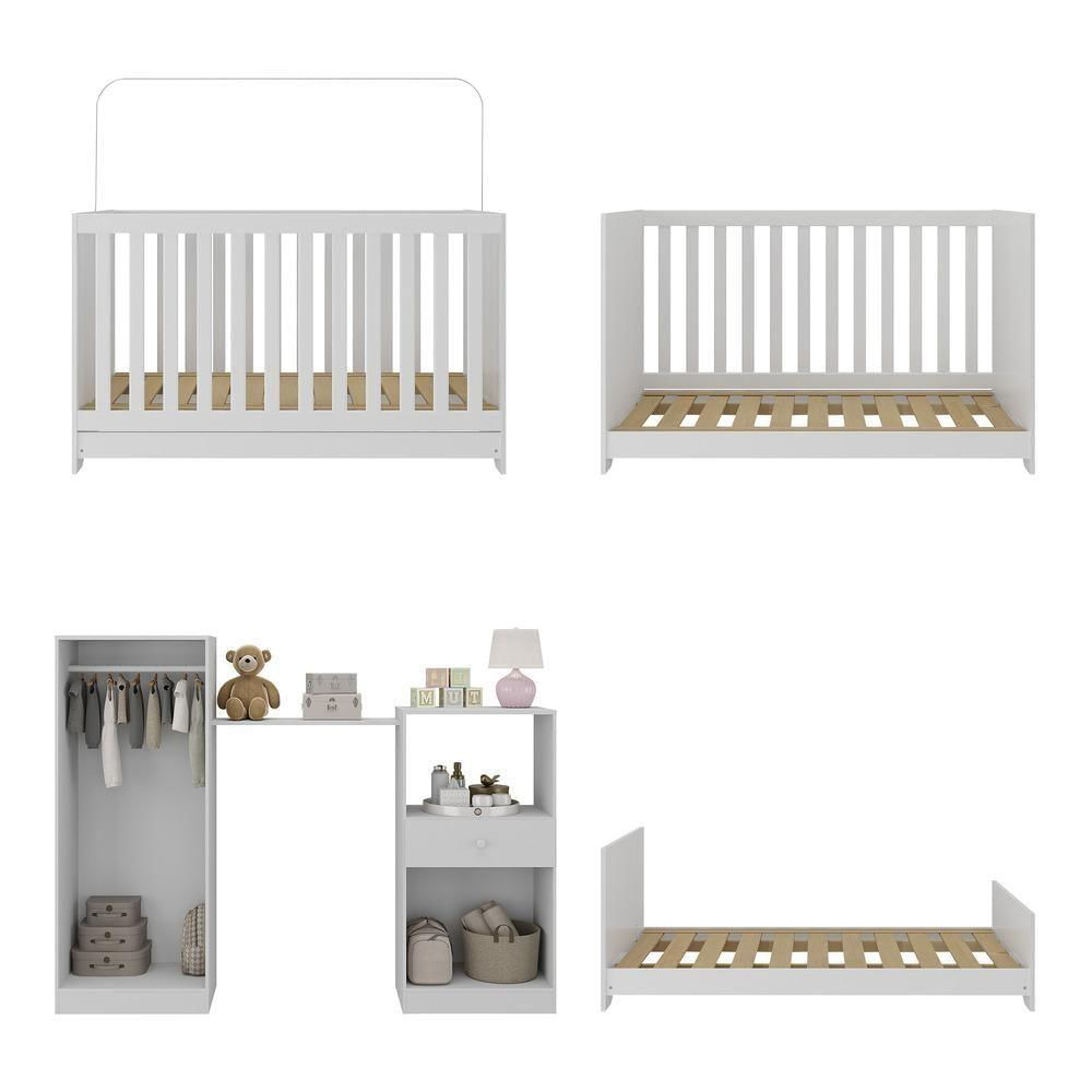 Miniatura Berço 3 Em 1 Com Colchão E Guarda-roupas 4 Portas 1 Gaveta Multimóveis Mp4162 Branco Branco