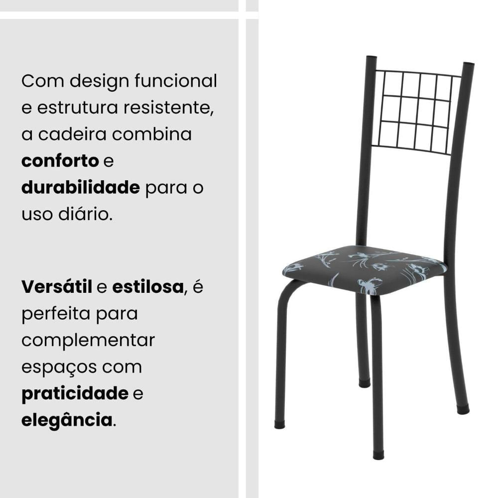 Conjunto de Mesa Tubular 100x60cm Tampo em Mdf e 4 Cadeiras Dany Preto