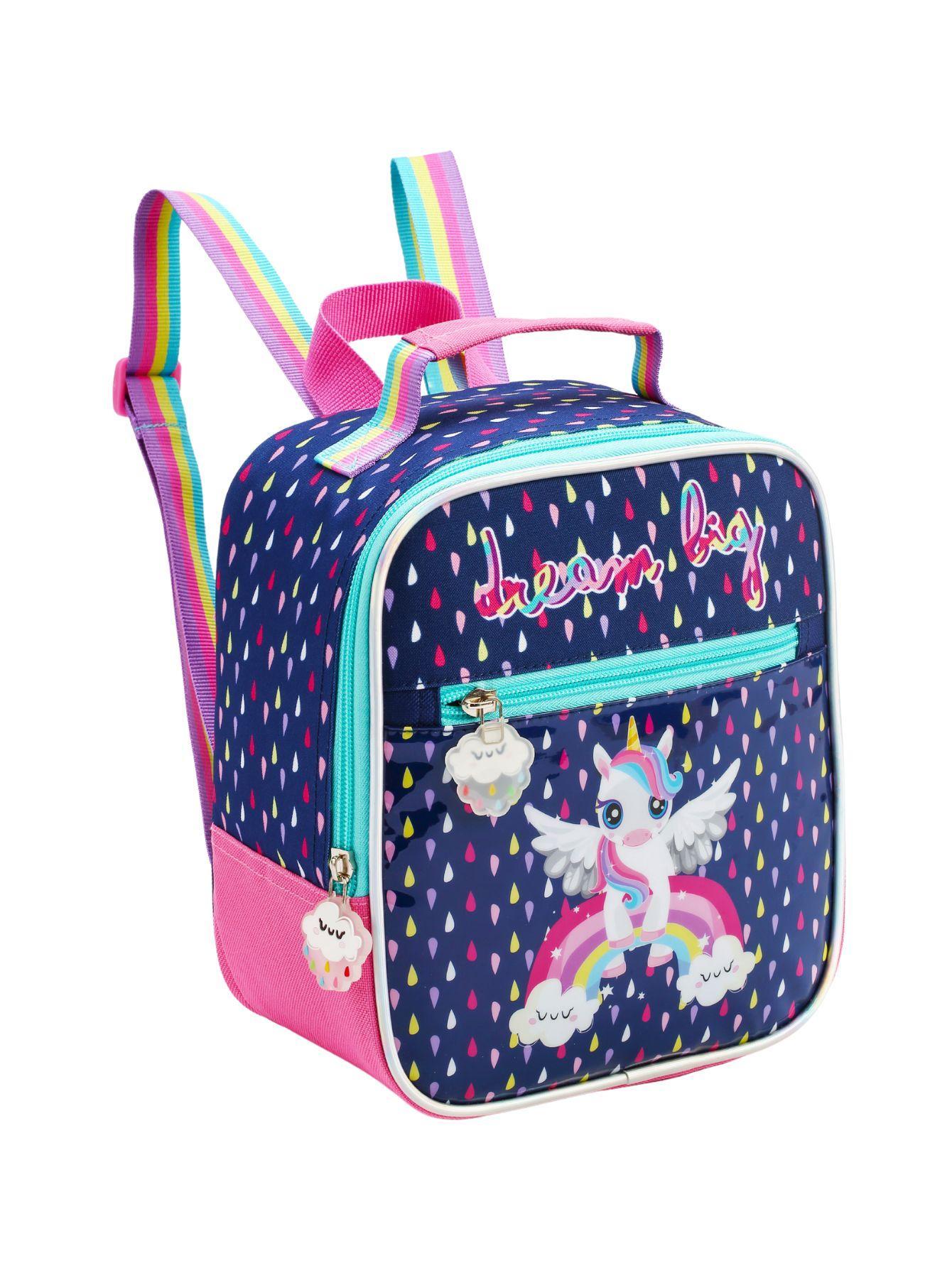 Kit Escolar Mochila Rodas+Lancheira+Estojo Unicórnio - Azul