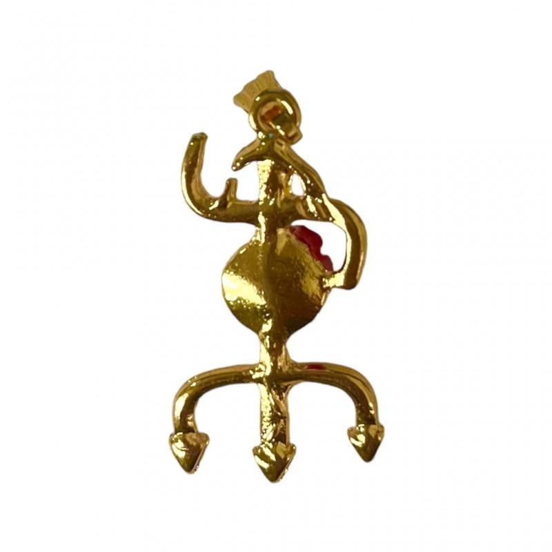 Miniatura Pingente Tridente Pomba Gira Rosa Vermelha 2,9 Cm Dourado