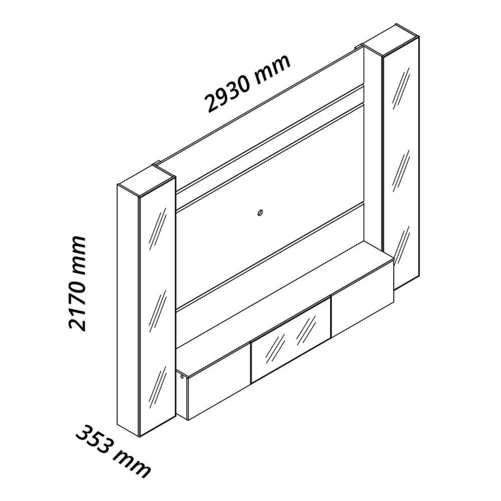 Home 293cm 5 Portas com 3 Portas Reflecta com LED 100% MDF Luminare Off White