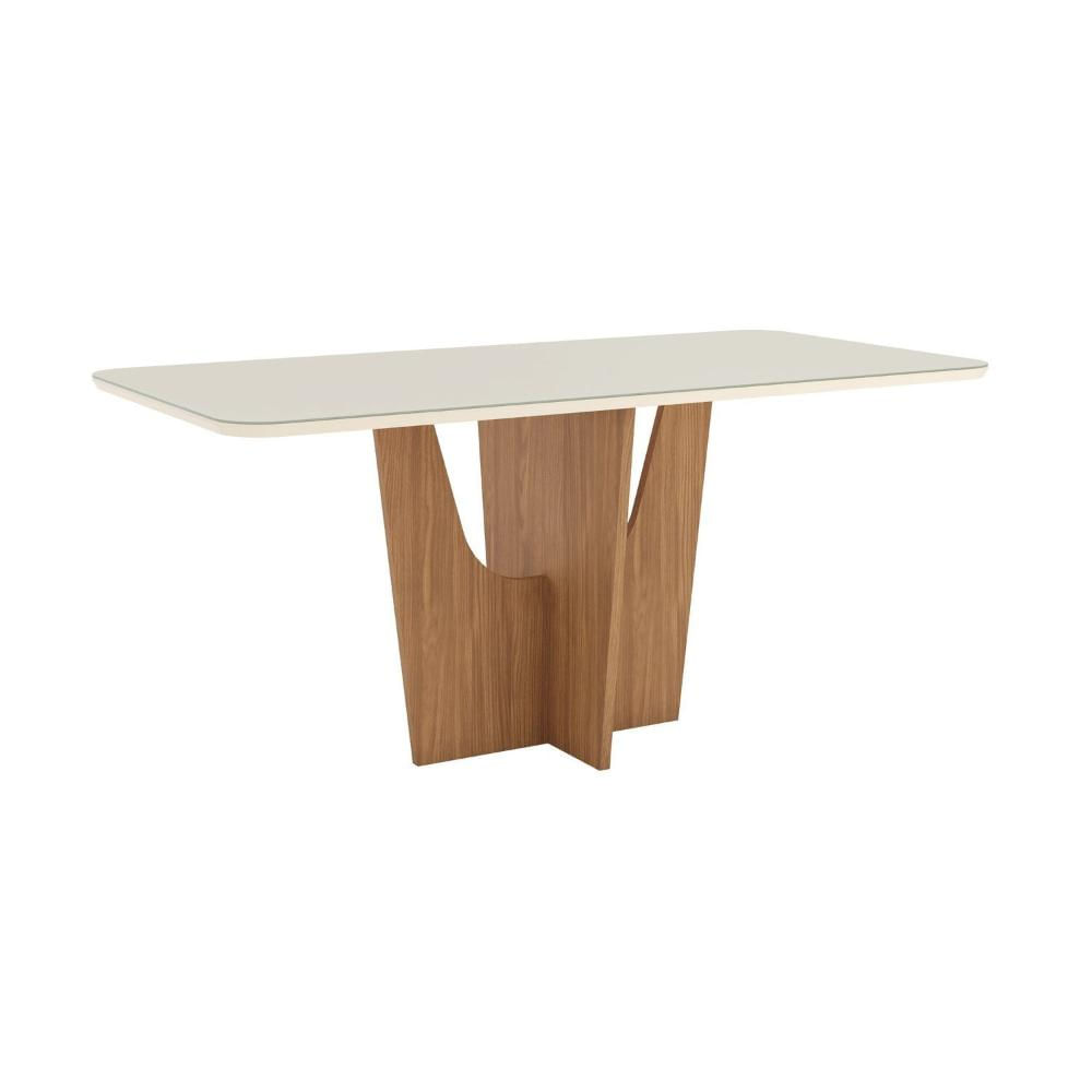 Miniatura Mesa de Jantar com Tampo Mdf com Vidro Canto Arredondado 180 Cm Vértice Nature/Off White