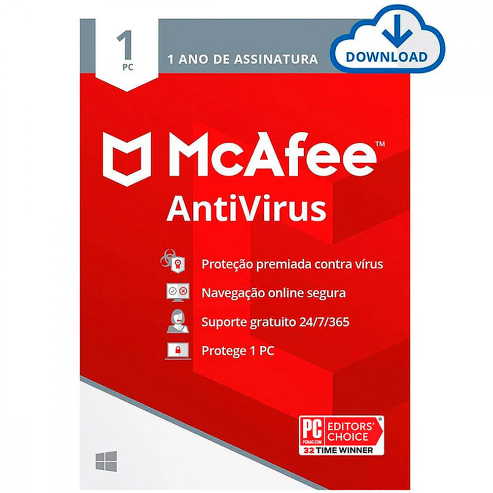 Miniatura Licença McAfee Antivirus - MACF0001-BOX Vermelho - 03 meses - Licença McAfee Antivirus - MA. - Garantia do Fabricante