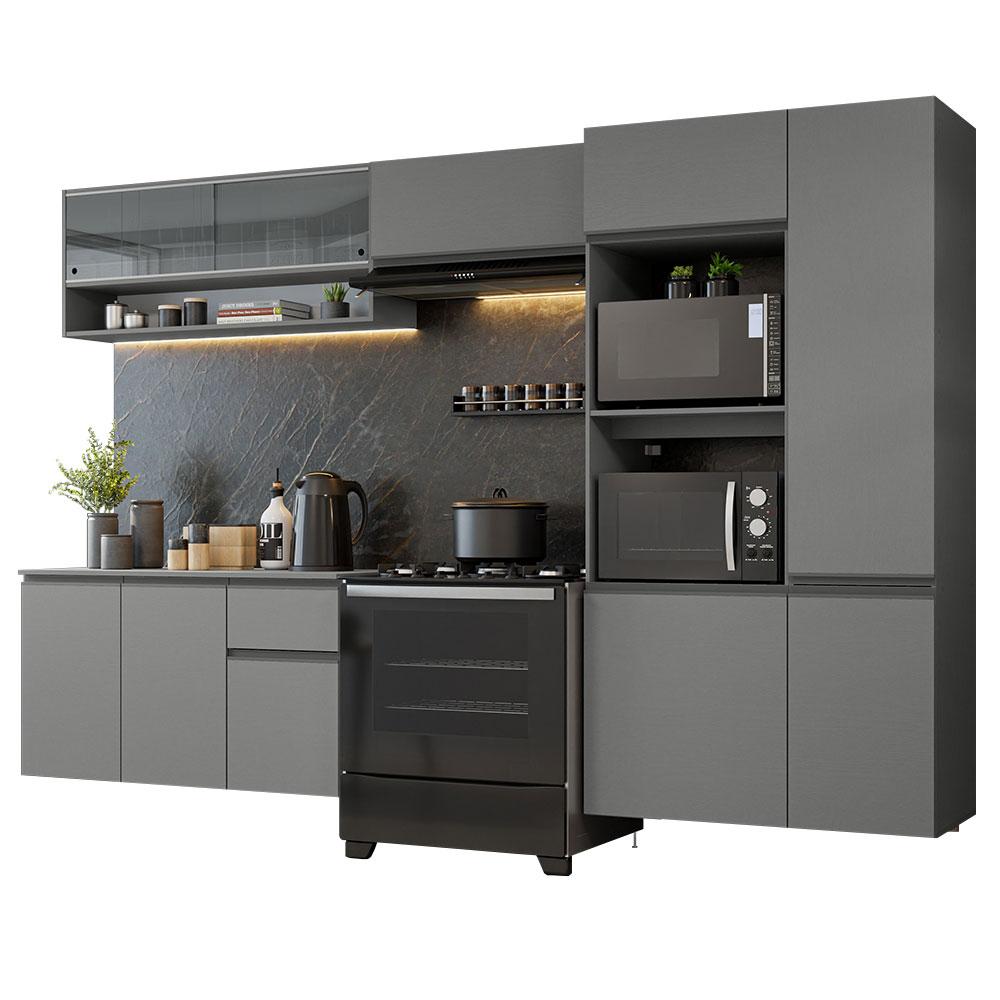Miniatura Armário de Cozinha Completa Suspenso 300cm Cinza Nice Madesa 07 Cinza