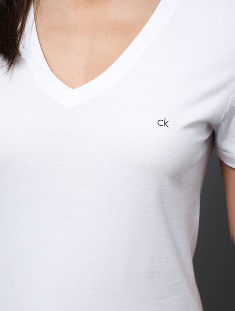 Miniatura Camiseta Feminina Lisa Decote v Recorte Lateral Calvin Klein - Branco Camiseta Feminina Lisa Decote v Recorte Lateral Calvin Klein Branco g