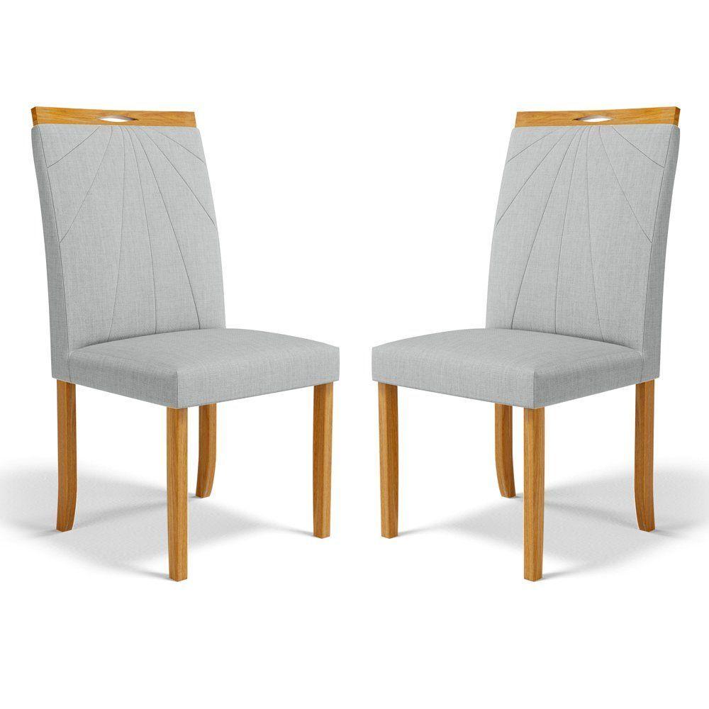 Miniatura Kit Com 2 Cadeiras Maiara Madeira Maciça Estofadas Para Mesa De Jantar Linho Cinza Claro