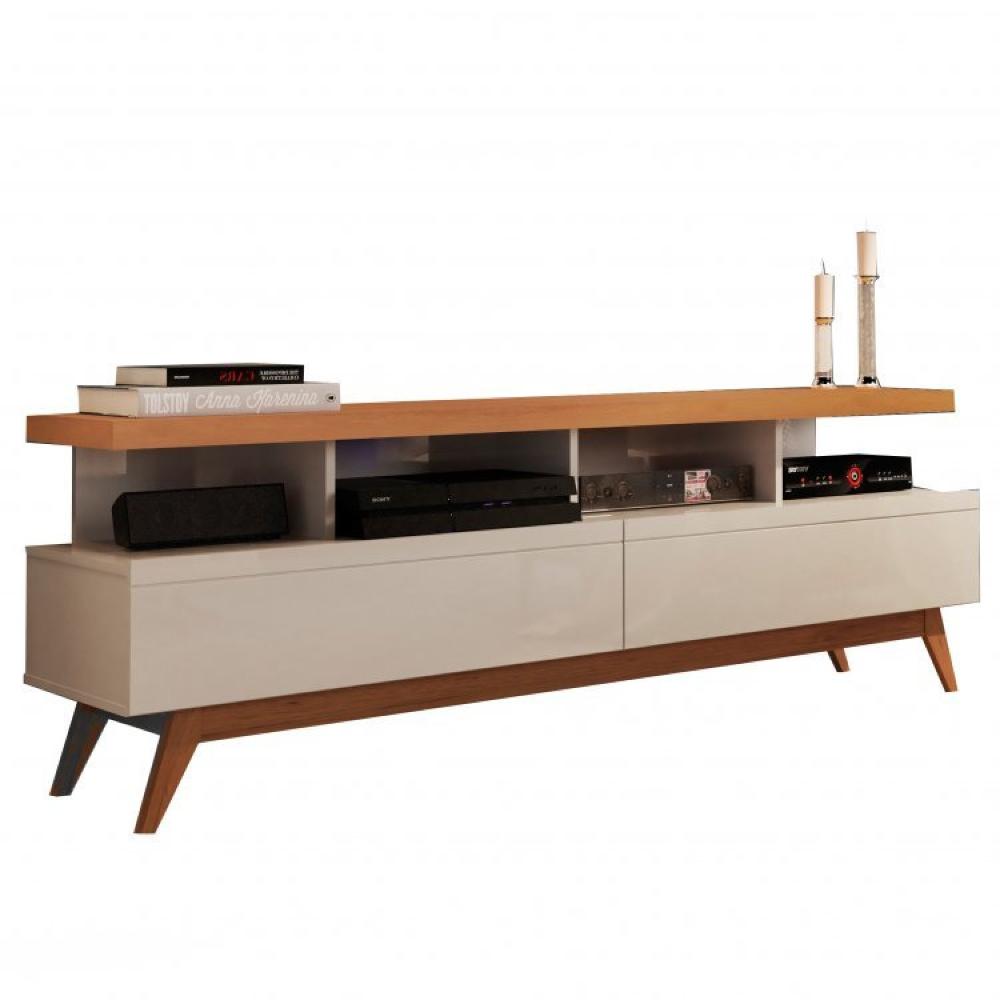 Conjunto Rack Vivare Wood e Painel para TV até 60 polegadas Vivare 1.6 Off White Nature Móveis Germai Off White Nature