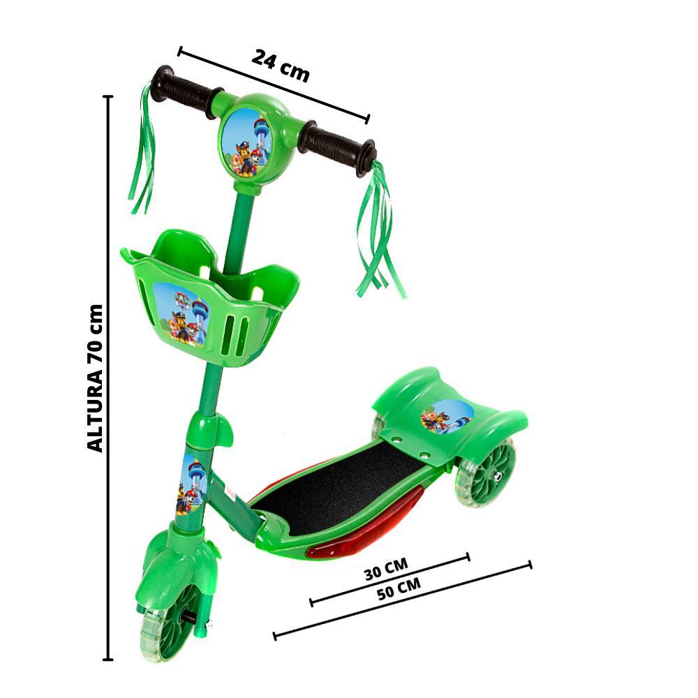 Miniatura Patinete Infantil Patrulha Canina Verde 3 Rodas Ajustável