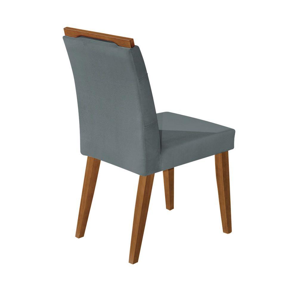 Miniatura Kit 4 Cadeiras Jantar Agatá Estofadas Veludo Cinza Com Alça Madeira Maciça Imbuia - Cor: Cinza