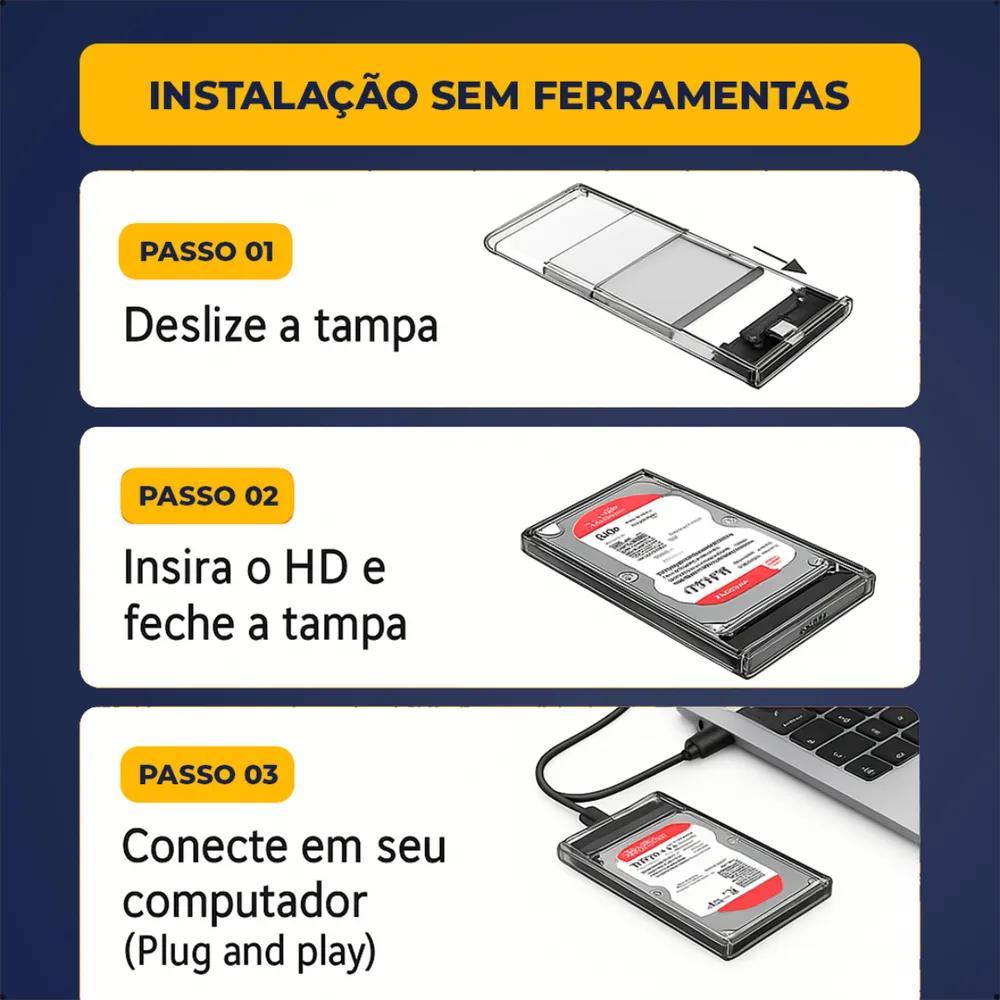 Case Hd Sata 2.5 Usb 3.0 Transparente: Velocidade E Proteção