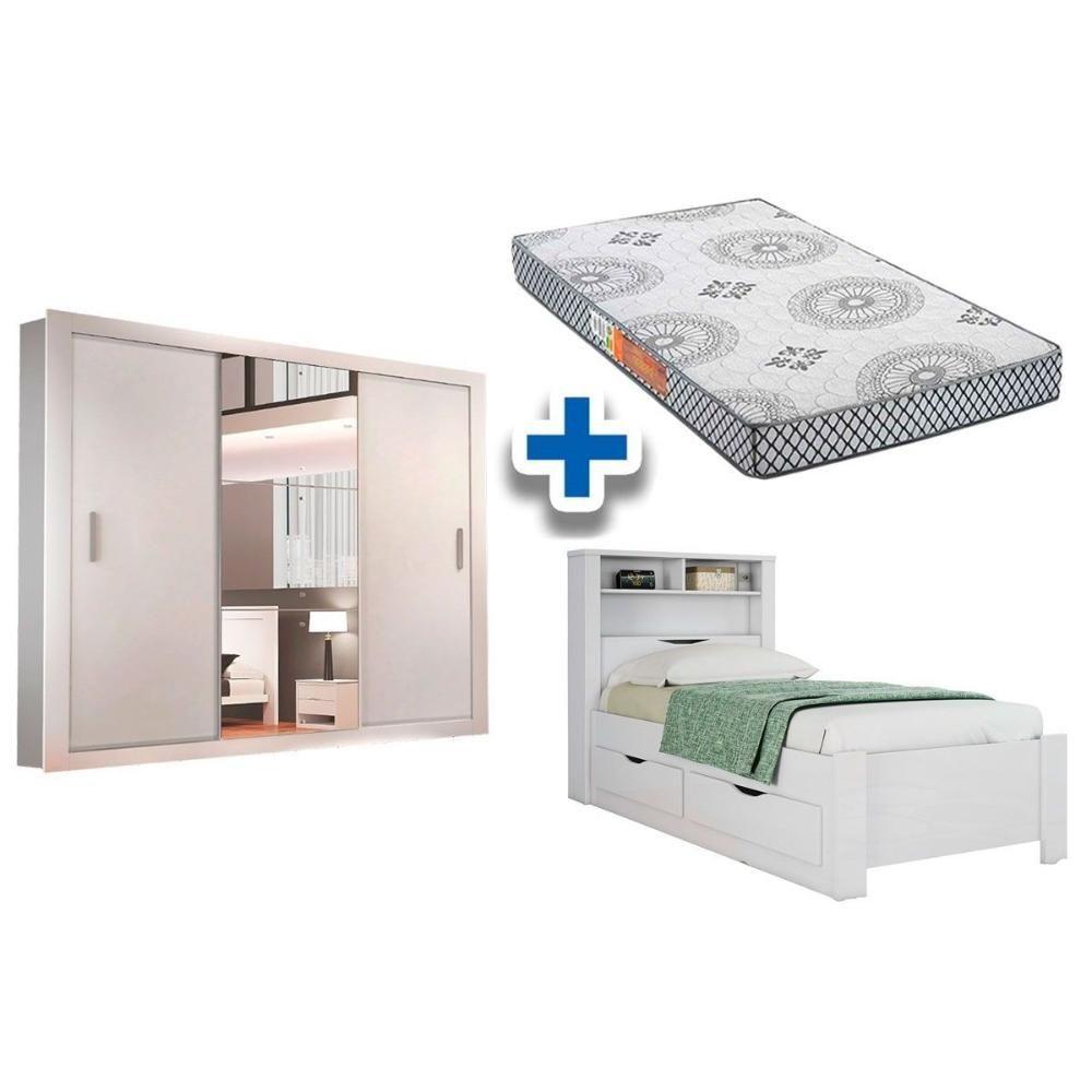 Miniatura Cama Solteiro Invcta + Pérola Polar + Guarda Roupa Veneza Luxo Branco
