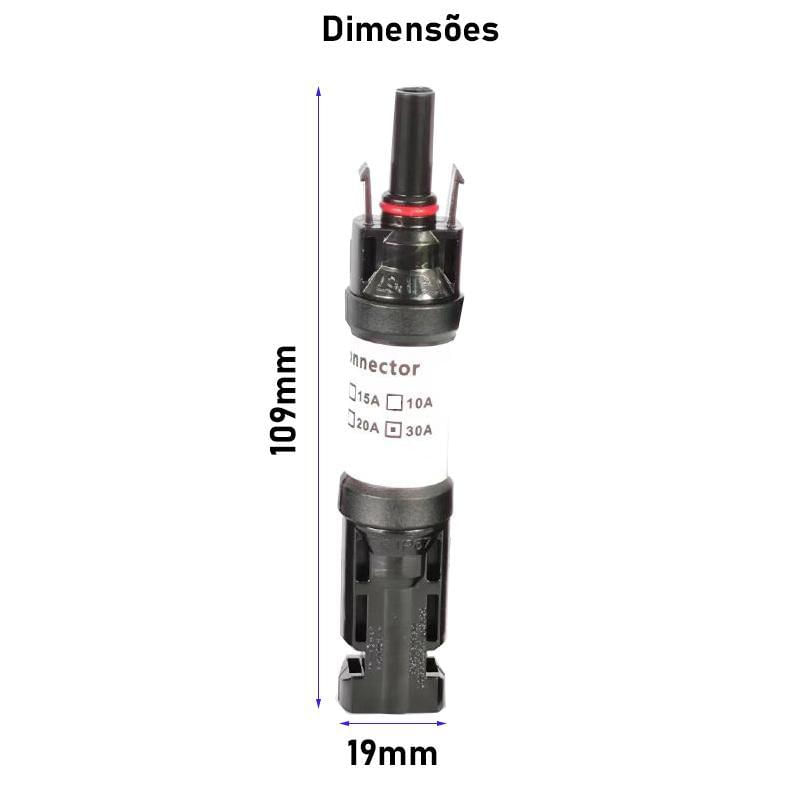 Miniatura Kit 2 Conector Mc4 Com Diodo 30A Ip67 Placa Energia Solar