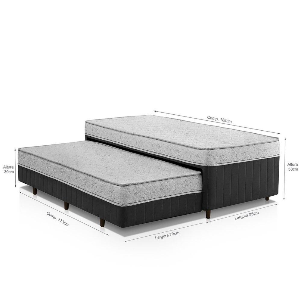 Cama Box Conjugada Solteiro com Auxiliar Branco/Cinza Chumbo