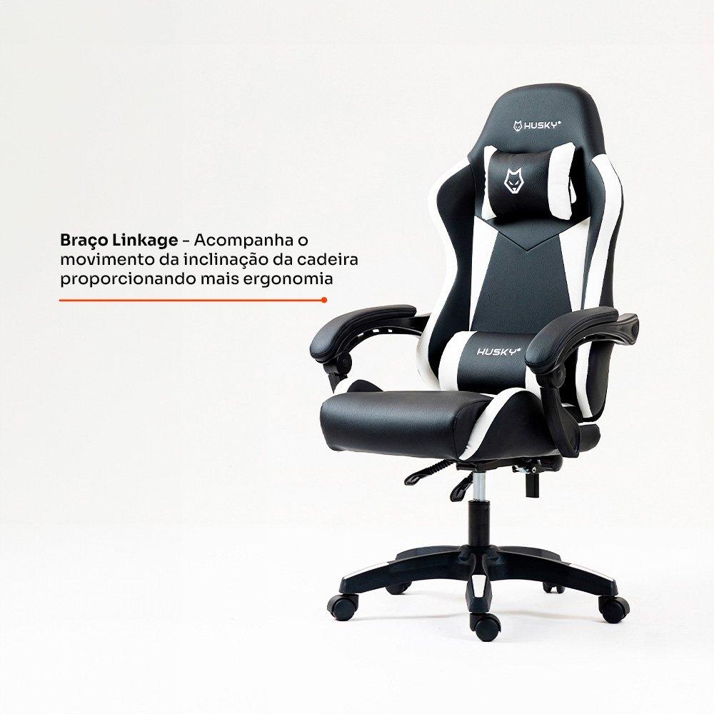 Miniatura Cadeira Gamer Husky Storm 100, Até 120kg, Almofadas, Reclinável 135º,  PU, Preta E Branca - HCG100PTBR