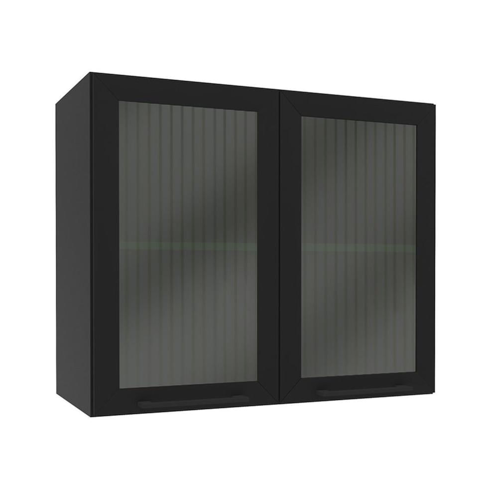 Miniatura Armário Aéreo de Cozinha 2 Portas de Vidro Menu Kitchen Canelone Politorno Preto