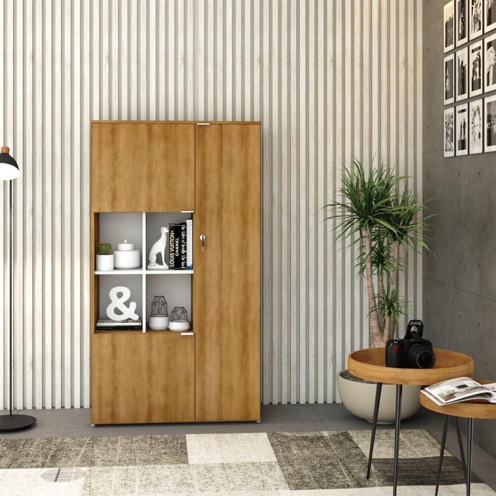 Miniatura Armário Alto Com nicho E 03 Portas 161,5x90x42cm Wlan90 Lâmina Mel - Branco