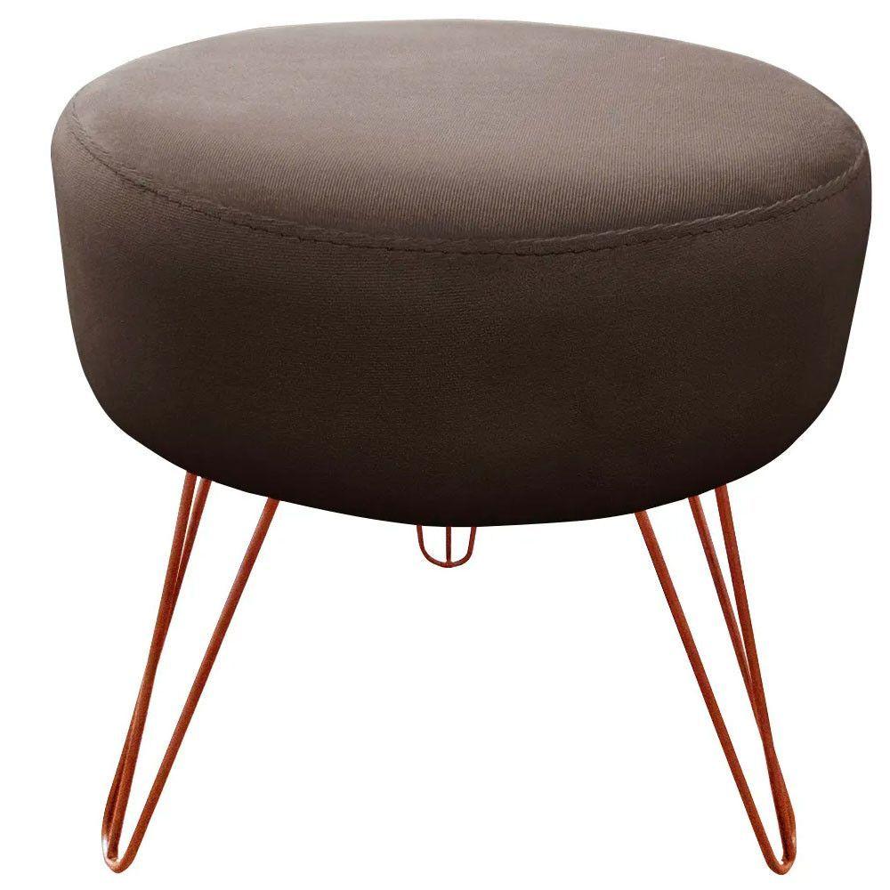 Puff Decorativos Sala Quarto Tunísia Veludo Marrom Base Bronze - Star Confort Marrom E Bronze