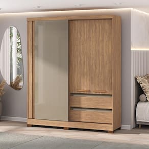 Miniatura Guarda-Roupa Casal 1 Porta Correr Atualle Condor 3D Flex com Reflecta Acácia