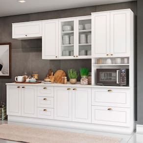 Miniatura Cozinha Completa Henn Americana com 10 Portas, 5 Gavetas e 13 Prateleiras - 271,5cm de largura - Branco