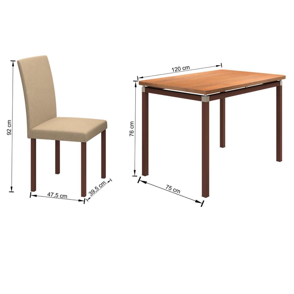 Conjunto Sala de Jantar Mesa 120x75cm com 4 Cadeiras Flórida BM Móveis Café/Bege