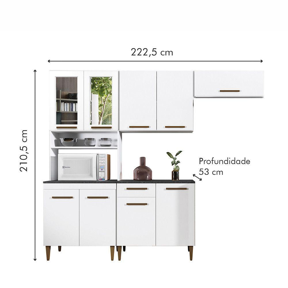 Cozinha Atenas Com Vidro Reflecta 9 Portas 1 Gaveta Branco