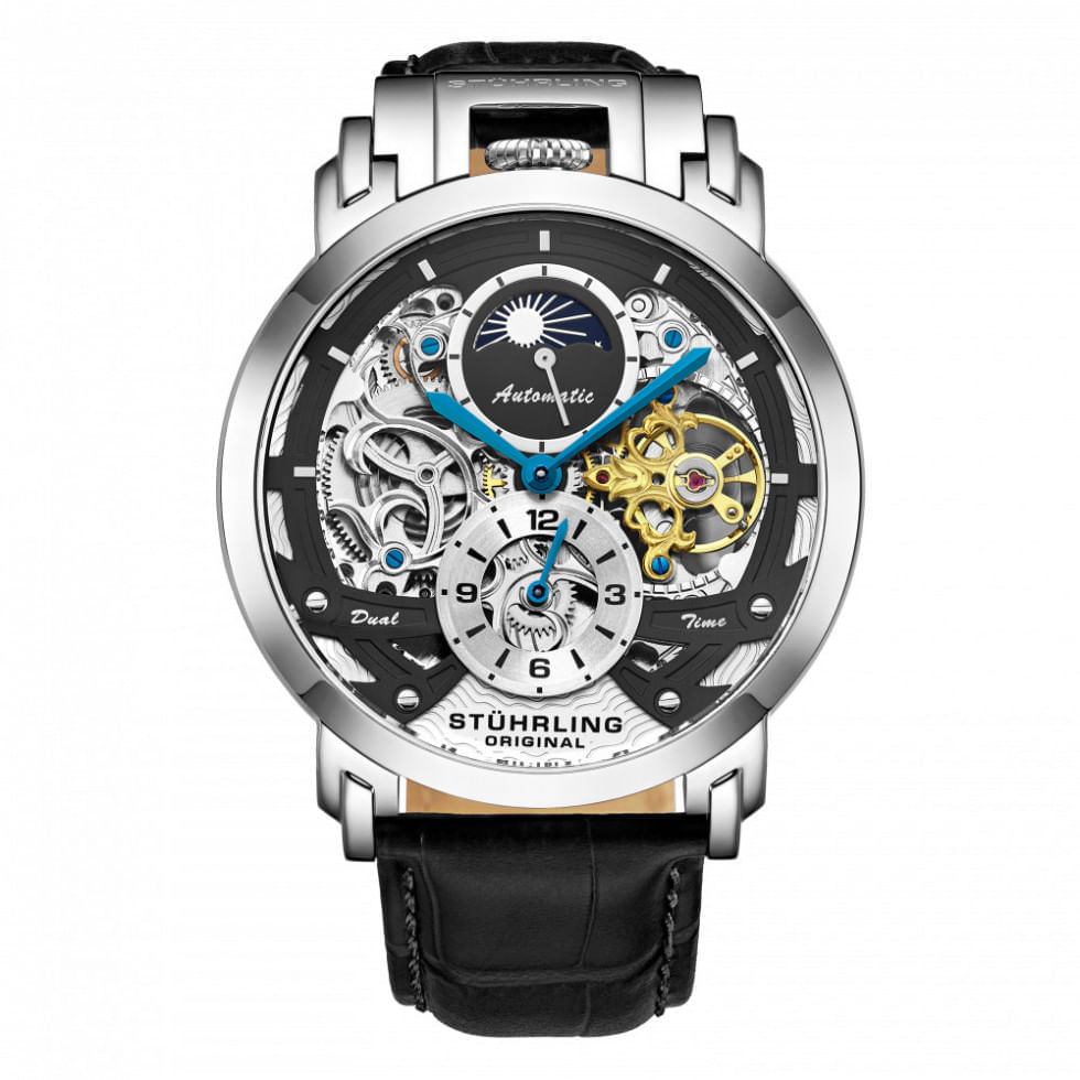Miniatura Relógio Masculino Stuhrling Menai 906.02 Automático 47mm, Preto