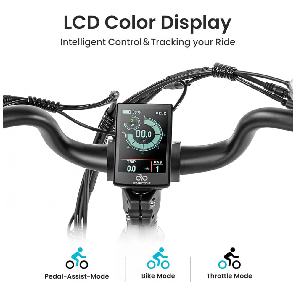 Miniatura Bicicleta Elétrica 7 Velocidades com Freio a Disco e Luz Dianteira Traseira, 750W, Branca, MAGICYCLE, Branco