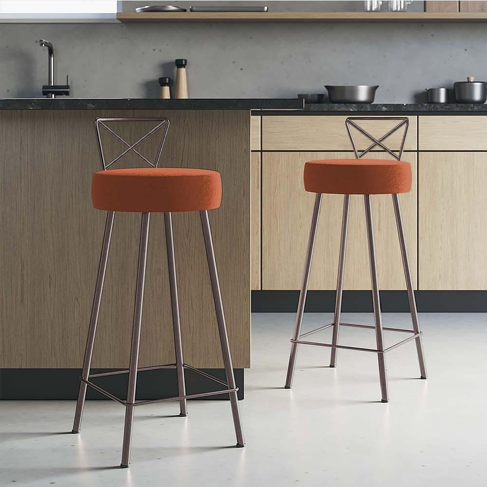 Miniatura Banqueta Alta Com Encosto Tânia Eiffel Cozinha Bar Bistrô Ferro Branco Corino Laranja