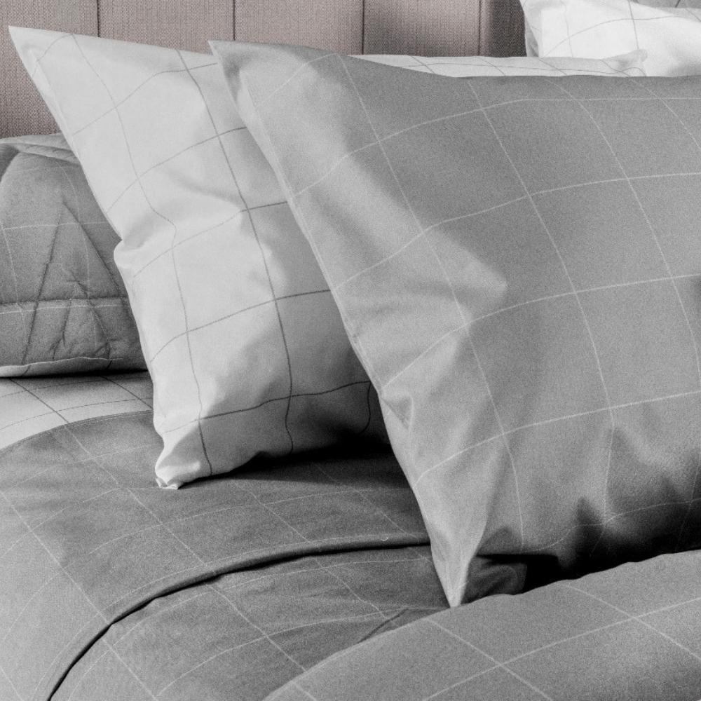 Jogo De Cama Queen Sultan 180F Sonhare Prata Grid Cinza 4 Pç