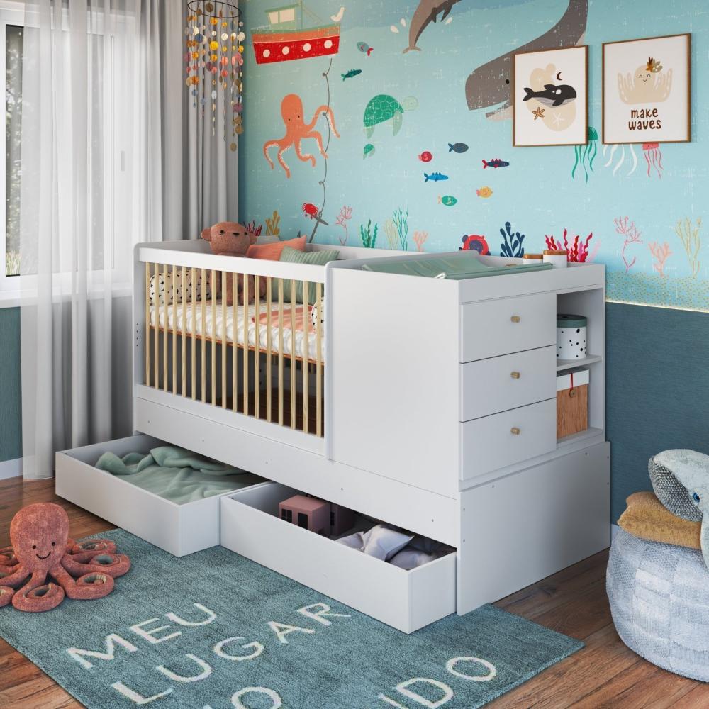 Berço Multifuncional com Cama Auxiliar 3 Gavetas Malu Branco
