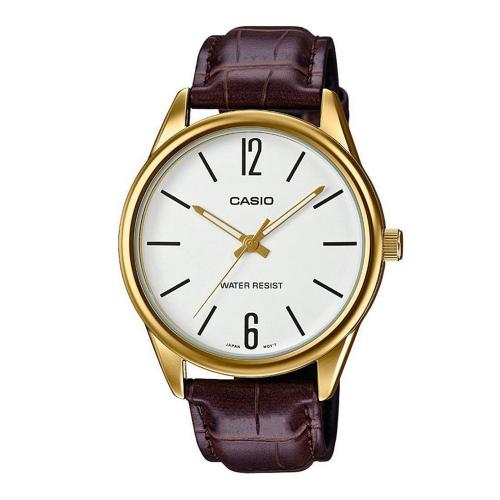 Miniatura Relógio Masculino Casio Mtp-V005Gl 7Bu Dourado Couro Marrom