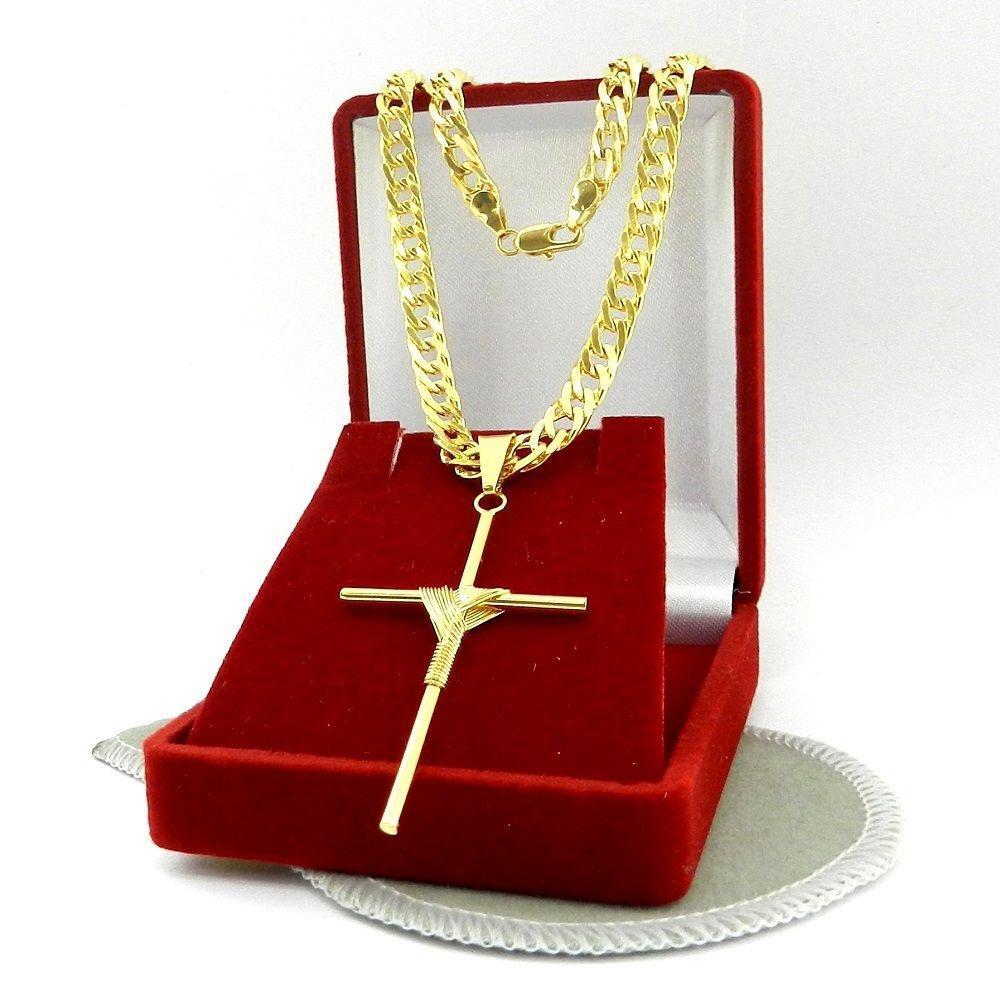 Miniatura Corrente Feminina 45Cm 5Mm + Cruz Palito Folheado Ouro Cr461