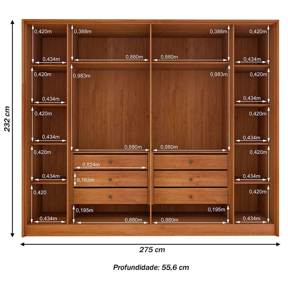 Miniatura Guarda-roupa Casal Barcelona 6 Portas 6 Gavetas Ripado Cinamomo - Tcil Móveis