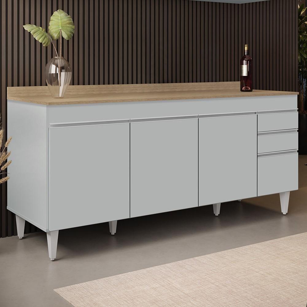 Miniatura Balcão De Cozinha Para Pia 180cm Com Tampo 4 Portas Dallas Cinza Claro-castanho - Lumil