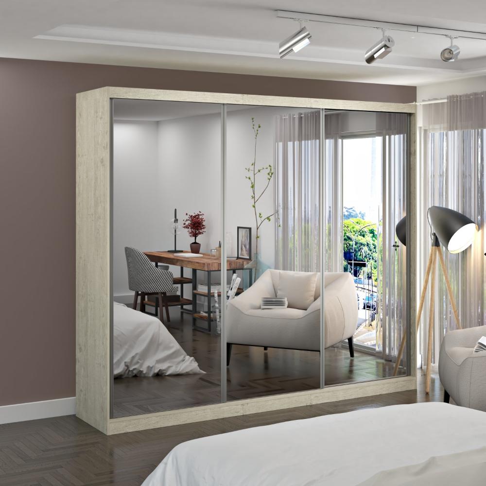 Miniatura Guarda Roupa Casal Espelhado 3 Portas de Correr MDF MM774E3 Espresso Móveis Marfim Areia