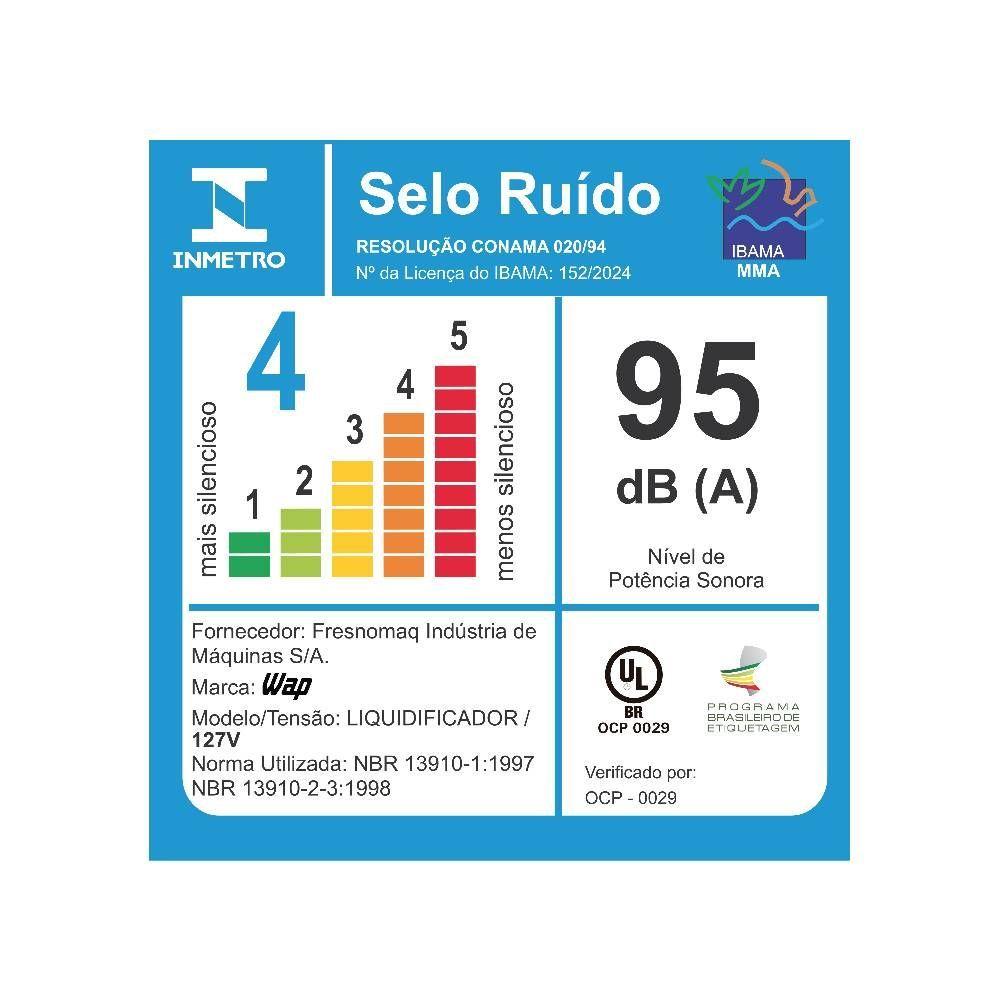 Miniatura Liquidificador Wap Jarra de Vidro 2L Preto e Cinza1000W WB2000 220V FW010341