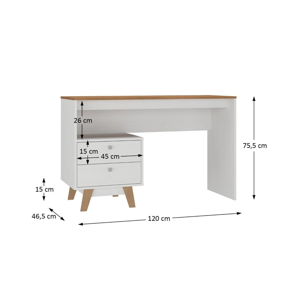 Miniatura Mesa Escrivaninha 2 Gavetas Branco/Nogal