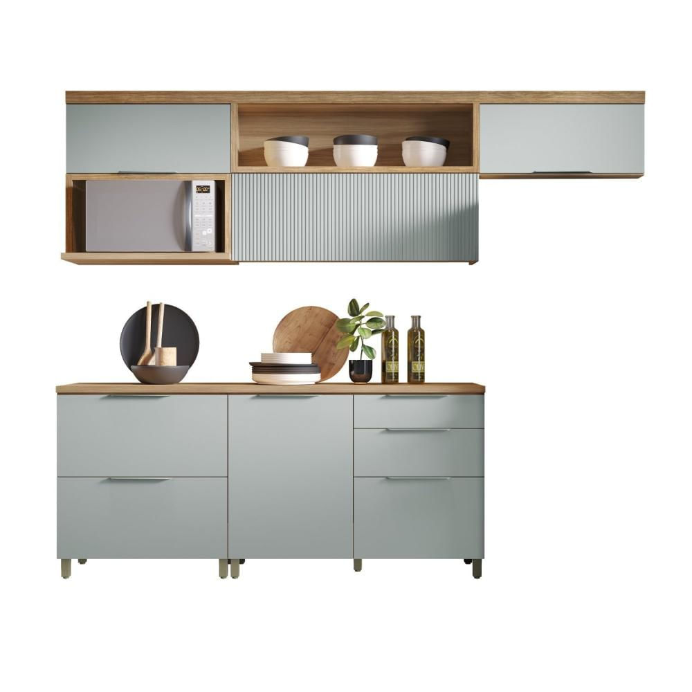 Cozinha 5 Peças 100% MDF Marquesa Nature/Verde