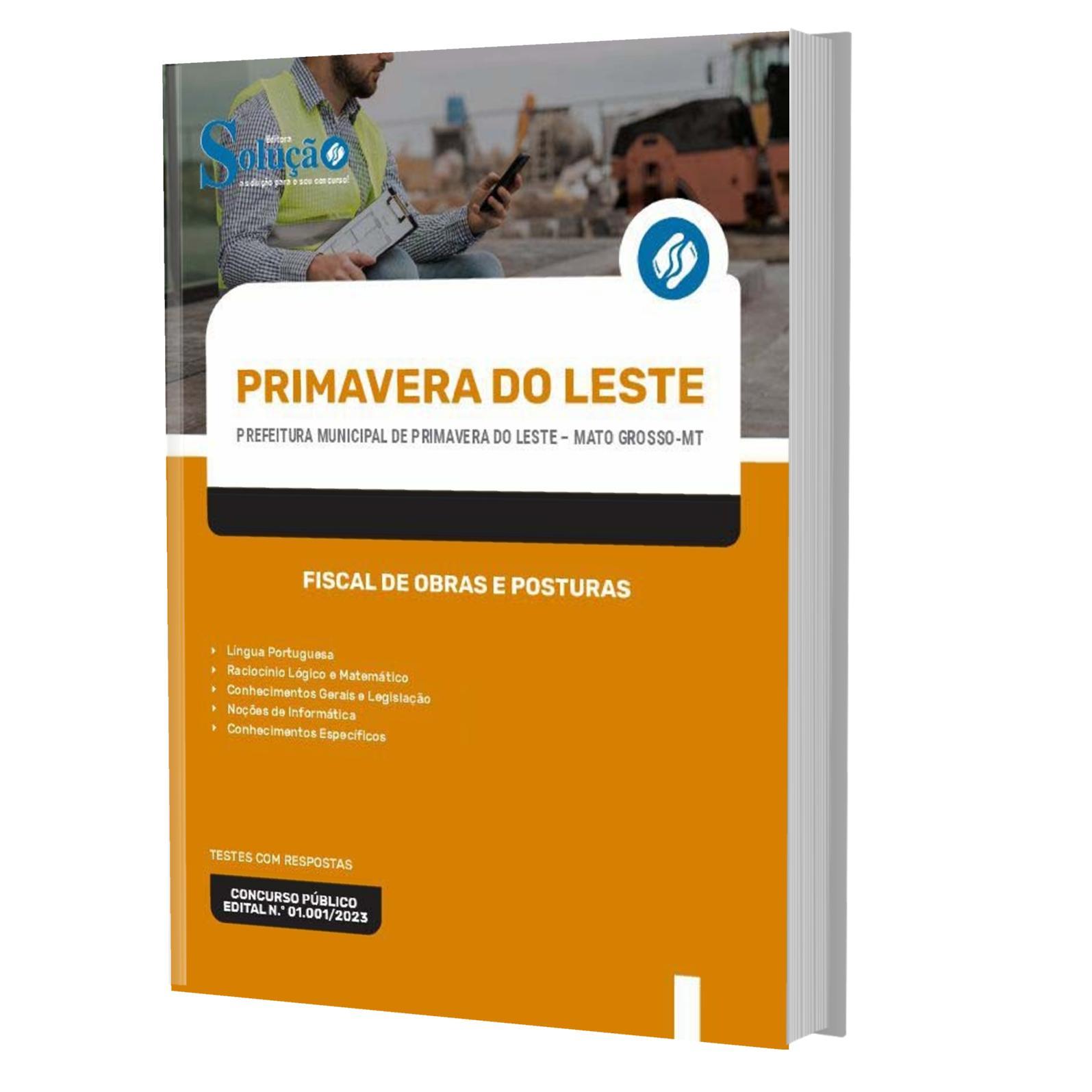 Miniatura Apostila Primavera Do Leste Mt 2023 Fiscal Obras E Posturas