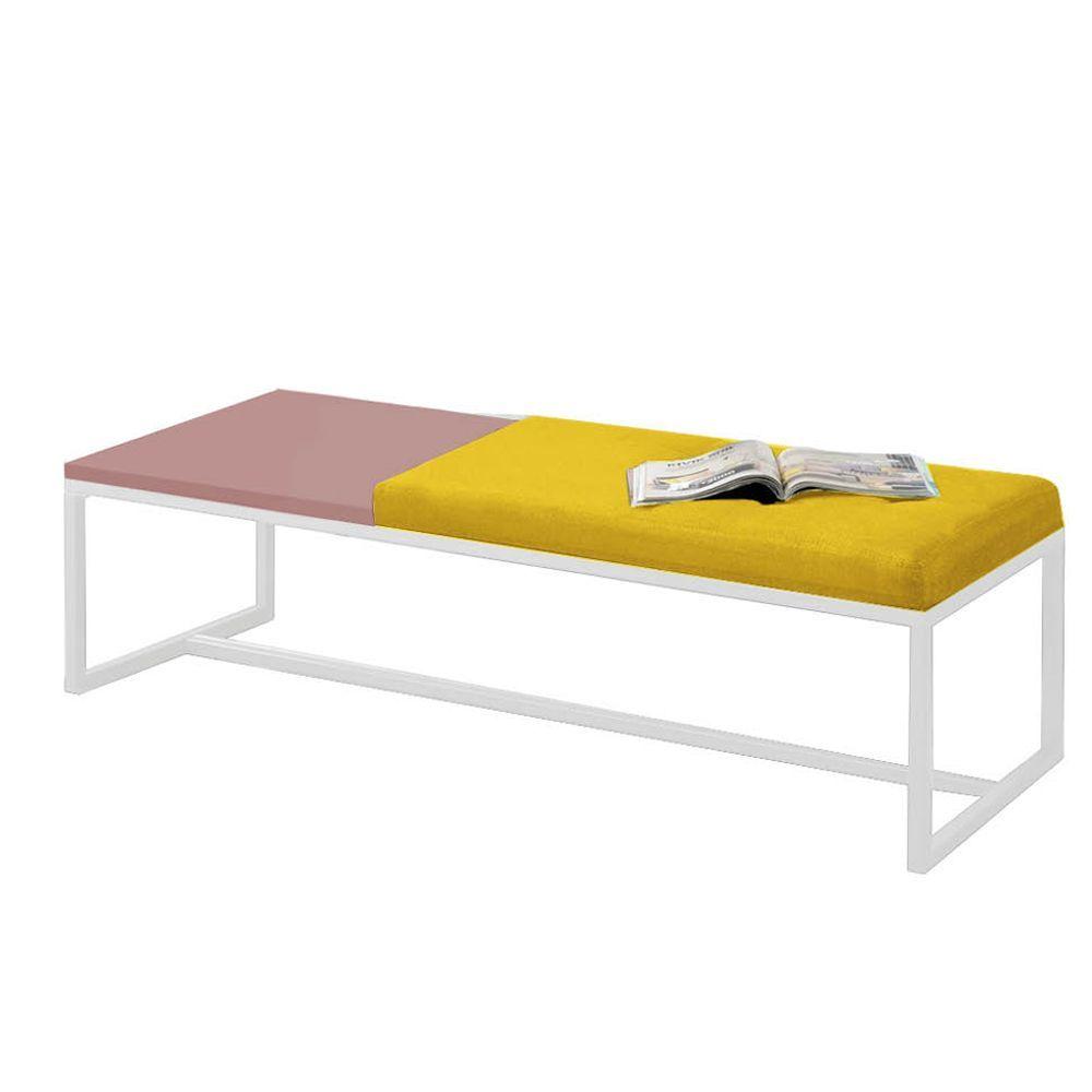 Miniatura Calçadeira Recamier Londres 140cm Branco Corino Amarelo Mdf Rose - Ahazzo Móveis