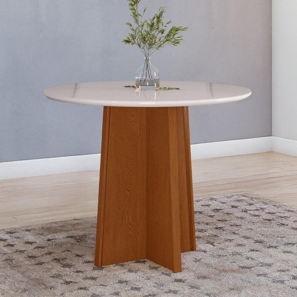 Miniatura Mesa de Jantar 100x100cm Tampo MDF/Vidro Celebrare Frassino/Off White